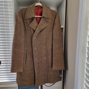Vintage Herringbone Wool Coat Double Breasted #2874